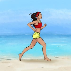 Girl Running On The Beach During The Summer